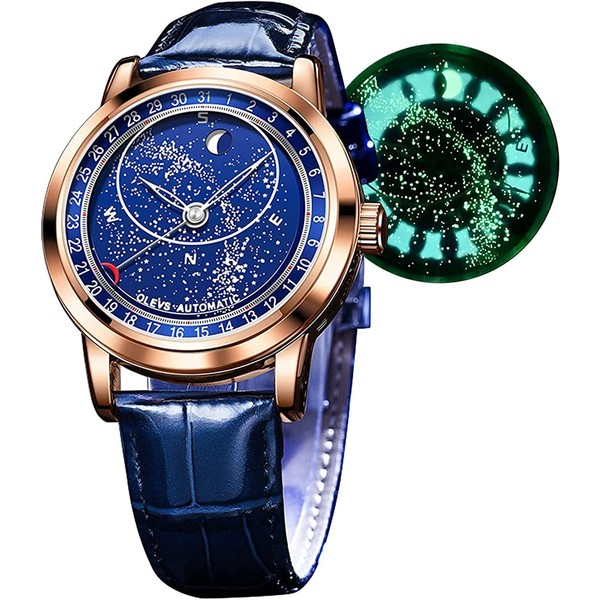 OLEVS Automatic Watch Men's Mechanical Watch Starry Sky Dial Skeleton
