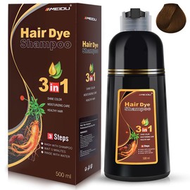MEIDU 3 in 1 Black Hair Dye Shampoo - Herbal Ingredients Can cover gray hairs, Contains Ginseng Extract, Natural Haircoloring:_Brown