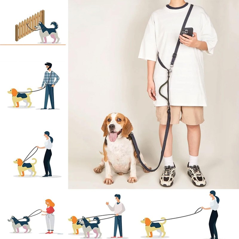 Fjquamitix Two Point Control Dog Leash, Reflective Stitching & Soft