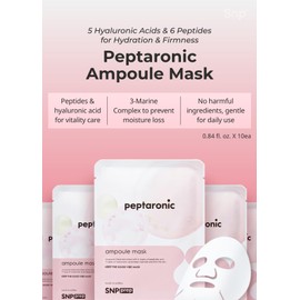 SNP Peptaronic Ampoule Sheet Mask | Peptide and Hyaluronic Acid Sheet Mask | Hydrating, Moisturizing, and Friming for Dry Skin Types | Korean Skin Care Facial Mask | 10 Sheets
