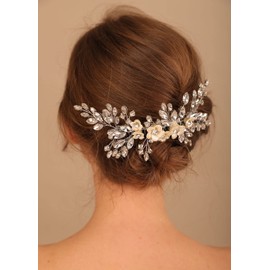 Deniferymakeup Flower Wedding Hair Comb Clip Pearl Hair Comb Bridal Crystal Wedding Hair Accessories for Brides and Bridesmaid (Style 3)