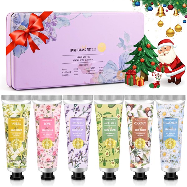 YUEONEWIN Hand Cream Gift Set for Women, 6 Pack Hand Lotion for Dry Cracked Hand, Travel Size Mini Hand Lotion with Shea Butter, Hydration Hand Care Gift for Christmas Mother's Day Valentine's Day