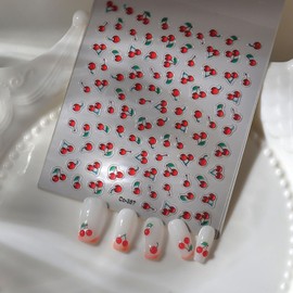 Cherry Nail Stickers 5D Embossed Jelly Cherry Nail Decals 1Pcs Self-Adhesive Fruit Nail Art Supplies Cute Red Jelly Cherries Manicure Sliders for Women Girls Daily Wear DIY Nail Decoration