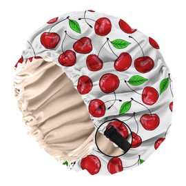 BHAHB Silk Feeling Satin Bonnet for Sleeping Double Layer Elastic Adjustable Hair Caps Reusable Cute Aesthetic for Women Girls (O20-Cherry)