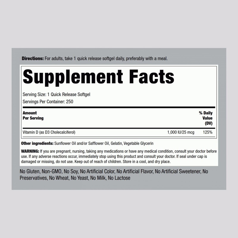 Piping Rock Vitamin D3 1000IU | High Potency (25 mcg)