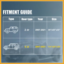 Partuto SUV Car Cover Cab Cover for Jeep Wrangler JK JL Hardtop 4 Door 2007-2021 Outdoor Sun Dust Snow Protection 210D Oxford with Driver Door Zipper Black Replacement