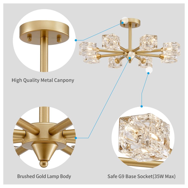XINGQI 8-Light Semi Flush Mount Ceiling Light Fixture Modern Antique