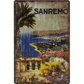 Historical Retro Vintage Tin Sign with Souvenir Travel Motif, Holiday, Adventure, Holiday Decorative Sign, 30 x 20 cm (San Remo, France)