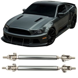 IKON MOTORSPORTS Adjustable Universal Fit Most Vehicles Front Bumper Lip Splitter Diffuser Strut Rod Tie Support Bars 2PCS Gunmetal Sanded