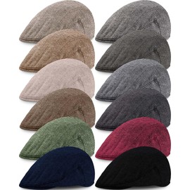 Foaincore 12 Pcs Newsboy Men's Hat Gatsby Classic Men Hats Breathable Summer Soft Stretch Multicolored Tweed Wool Blend Flat Cap for Cabbie Driving Hunting Outdoor Daily Use(Many Colors)