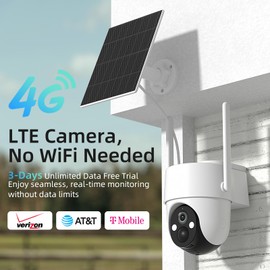 Rraycom 4G LTE Cellular Solar Security Camera Wireless Outdoor, No WiFi Security Camera Solar Powered with 2K 360° Live View, Color Night Vision, PIR Motion Sensor, 2 Way Talk, Built-in SIM Card