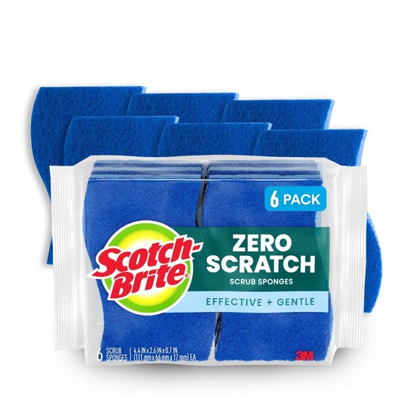 Scotch-Brite Zero Scratch Scrub Sponge, 6 Kitchen Sponges for Cleaning