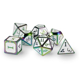Pen & Paper Polyhedron Dice 7-Piece Metal (Rainbow/White Steampunk)