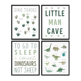 Foedor Little Man Cave Dinosaur Wall Art Prints Set of 4, Boys Room Decor, 8x10 Unframed