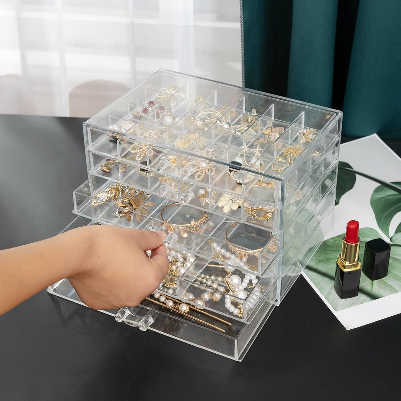 Acrylic Jewelry Box With 5 Drawers Clear Earring Storage Organizer