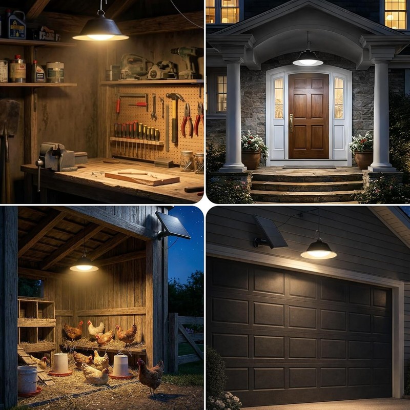 A.bigwhale Solar Shed Pendant Light, Outdoor Solar Lamp with Remote