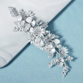 BERYUAN Wedding Flower Leaf Rhinestone Hair Clips Handmade Rhinestone Bridal Headpiece Crystal Wedding Hair Barrettes for Women (silver)