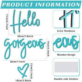 Blulu Hello Gorgeous Wall Decor Words Blue 3D Wooden Hello Gorgeous Sign Decor Wall Art for Home Room Office Door Decorations Party Supplies