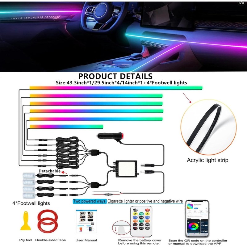 Interior Car LED Strip Lights, Acrylic LED Lights for Car