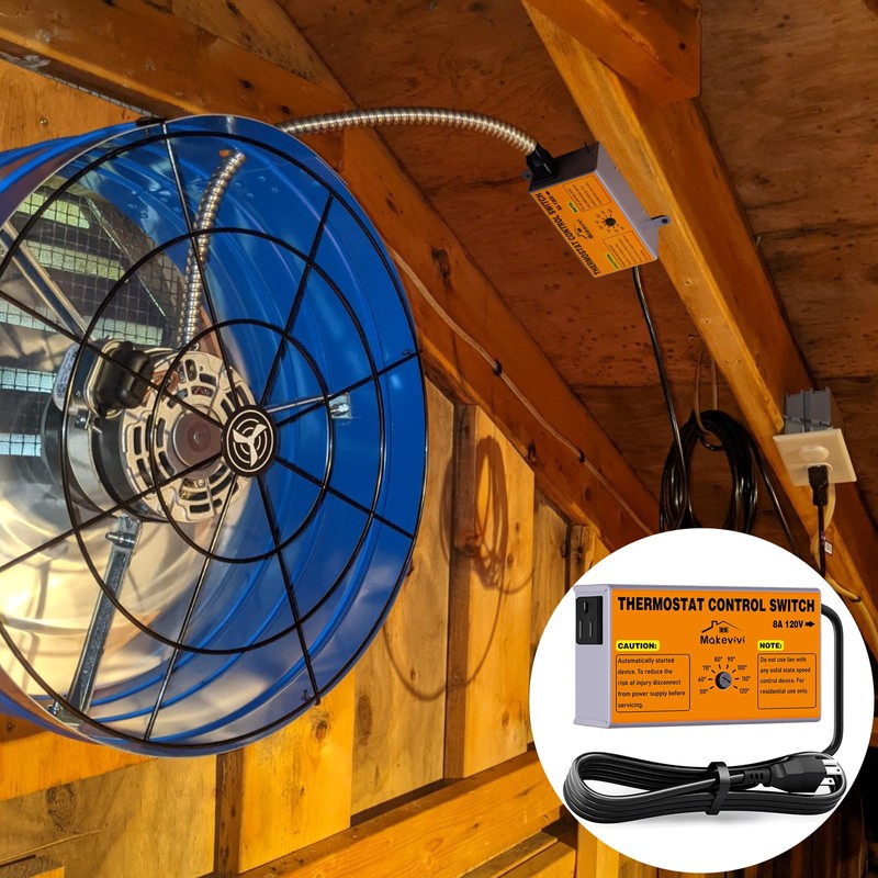 Attic Fan Thermostat-Control, Adjustable Thermostat with Overload Protector, Temperature Controlled