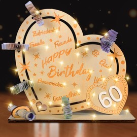 DIY 60th Birthday Man Woman Money Gifts Birthday 60 Gift 60th Birthday Man Money Gifts LED Wooden Sign Guest Book Birthday Decoration Creative Money Gift 18 40 50 60 70 DIY