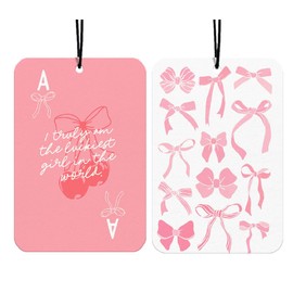 Pink Coquette Bows Car Air Freshener Hanging 2Pcs Girly Cherry Car Accessories Interior, Preppy Trendy Cherry Rearview Mirror for Cars Retro Cute Cars Freshie for Women Girls Teens(Lavender)