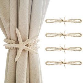 4 Pcs Natural Starfish Curtain Tiebacks, Handmade Woven Rope Curtain Ties Scandinavian Minimalist Style Curtain Spreader for Outdoor, Home, Office, Hotel, Bedroom, Living Room Curtain Decoration