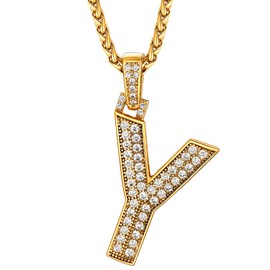 U7 Letter Chain Women's Men's Necklace with Initial Initial Letter Pendant Chain Gold Letter Pendant with Zirconia Copper Letter Name Necklace Hip Hop Necklace Fashion Jewellery for Anniversary,