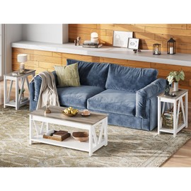 WLIVE End Tables Living Room Set of 2 with Charging Station, Sofa Side Tables with Open Storage Shelf, Slim Farmhouse End Table Sets, Greige