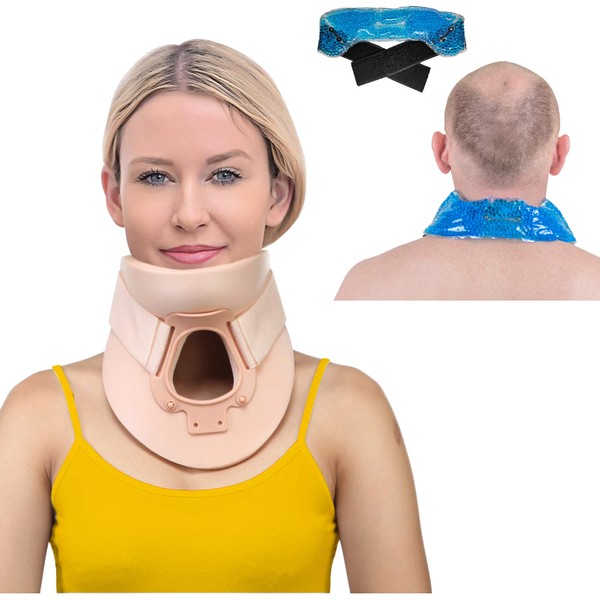 BodyMoves Philadelphia Soft Foam Cervical Collar Plus hot and Cold ice Pack -Neck Traction Device 3 1/4 Inch Immobilizer Collar Support Adjustable Neck and Head Braces (Large)