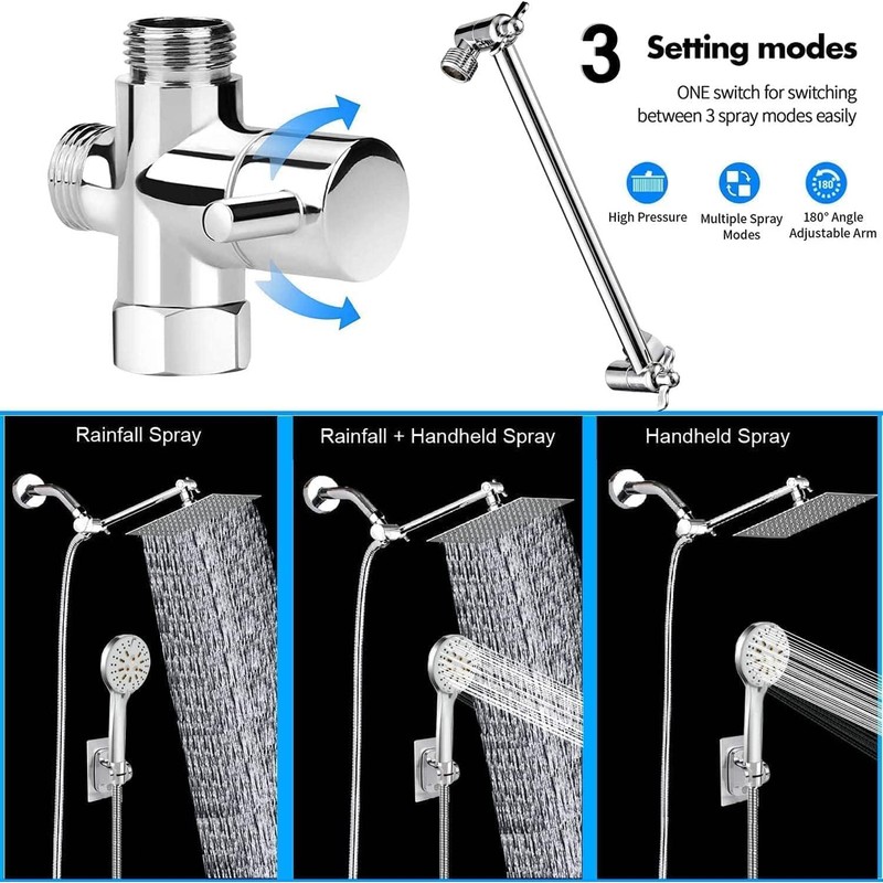 Rain Shower Head with Handheld Spray Combo High Pressure 3+6