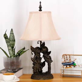 L-Juicwe Farmhouse Table Lamp Antique Resin Sculpture Metal Leaf Base Traditional Rustic Mid-Century Desk Lamp 21.75 Inch Tall for Living Room Office Bedroom