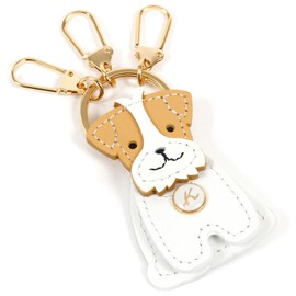 Kitamura NH0865 Women's Jack Russell Terrier Key Chain, Stand and Move Face, White/Camel, 90611 One Size