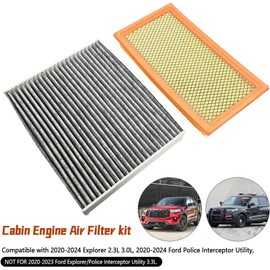 Air Filter Compatible with 20-24 Ford Explorer Police Interceptor Utility Engine Cabin Air Filtration AC Cab Air Filtrate 7T4Z-9601-A FA-1884 SA10242 FP89 CV12772 WP10019 Engine Cabin Air Filters Kit