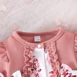 Similotey Baby Girl Romper Floral Print with Bow Long Sleeve Baby Girl One Piece Outfit, Pink, 9-12 Months