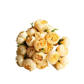 Flores de seda de peonía, 27 cabezas, florero de mesa, decoración del hogar y boda (champaña)