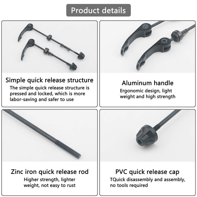 Unxuey 2 Pairs Black Bicycle Quick Release Axle, Quick Release