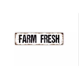 North Star Rustics Farm Fresh Sign - Farmhouse Farmer Kitchen Rustic Street Metal Sign or Door - White With Faux Rust, 3" x 12" W/Holes As Pictured