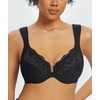 Lemorosy Wide Strap Front Closure Bra Lace Full Figure Underwire(Black