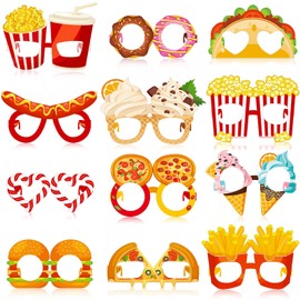 Jenaai 36 Pcs Food Party Decorations Donut Paper Glasses Ice Cream Photo Booth Props Popcorn Theme Eyeglasses Snack Party Supplies Candy Party Favors Food Theme Birthday Party Gifts