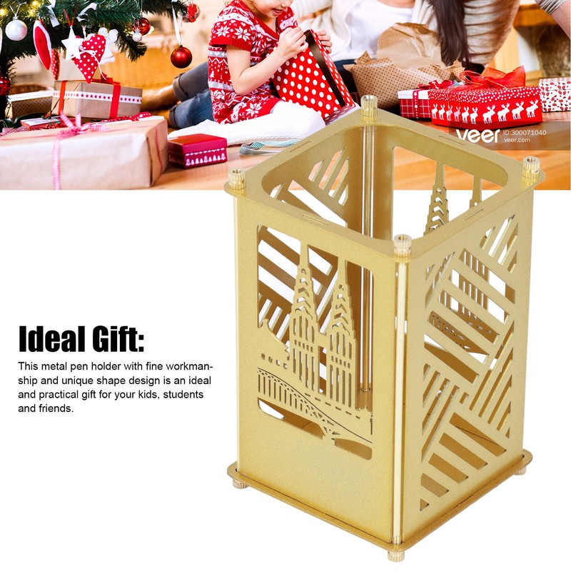 Metal Pen Holder Multifunctional Easy Assembly Glossy Golden Surface Plating