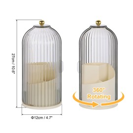 sourcing map Makeup Brush Holder with Black Clear Lid, 360 Rotating Makeup Brushes Organizer, Dustproof Cosmetic Storage Case for Vanity Desktop Bathroom, Cream