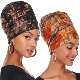 DRESHOW Hair Wrap for Black Women, Jersey Scarf Turban Long Hair Head Wrap Scarf Head Scarf Soft Headband Scarves Cap