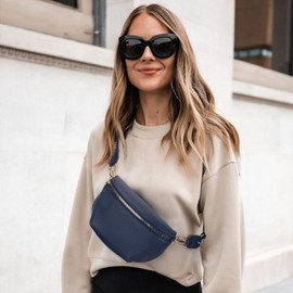 Roulens Small Women's Shoulder Bags, Elegant Bum Bag, Made of Vegan PU Leather, Crossbody Bag, RFID Blocking Card Slot, Chest Pocket with Adjustable, Removable, Wide Strap, A-Royal Blue