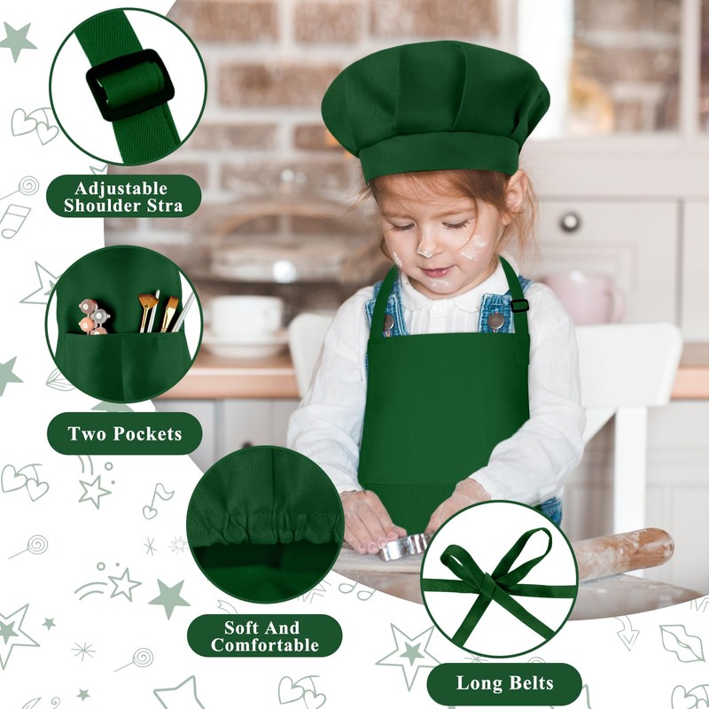 BOUBONI Kids Apron and Chef Hat Set Adjustable Child Art