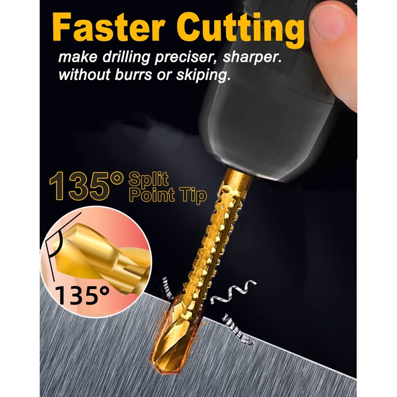 Rocaris 6 Pack Titanium Coated HSS Twist Drill Bits, 3-8mm