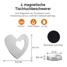 Kreaboo 4 x Tablecloth Weights with Magnet, Outdoor Tablecloth Holder Made of Stainless Steel, Tablecloth Weights Magnetic Heart