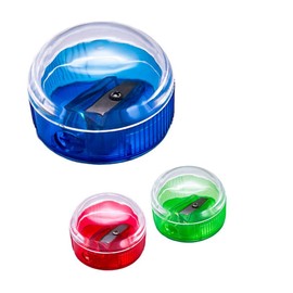D.RECT Single Plastic Pencil Sharpener with Container Round Pack of 12