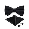 DiBanGu Mens Classic Black Pre-Tied Satin Bowtie and Pocket Square