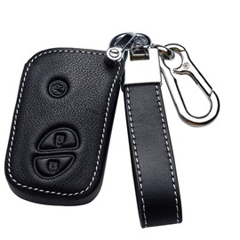 ontto Leather Car Key Fob Cover Keyring fit for Lexus CT200h ES300h IS250 GX400 RX270 RX450h RX350 LX570 Key Case Keychain Remote Key Holder Protector Accessories 3 Buttons Black A